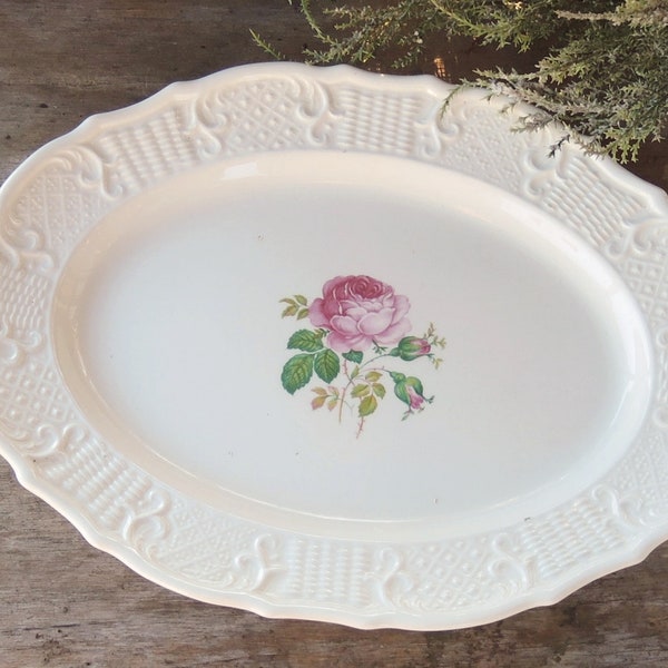 Washington Colonial June Rose Large Oval Serving Platter by Vogue China Cottage Style Farmhouse China, Ca. 1940's