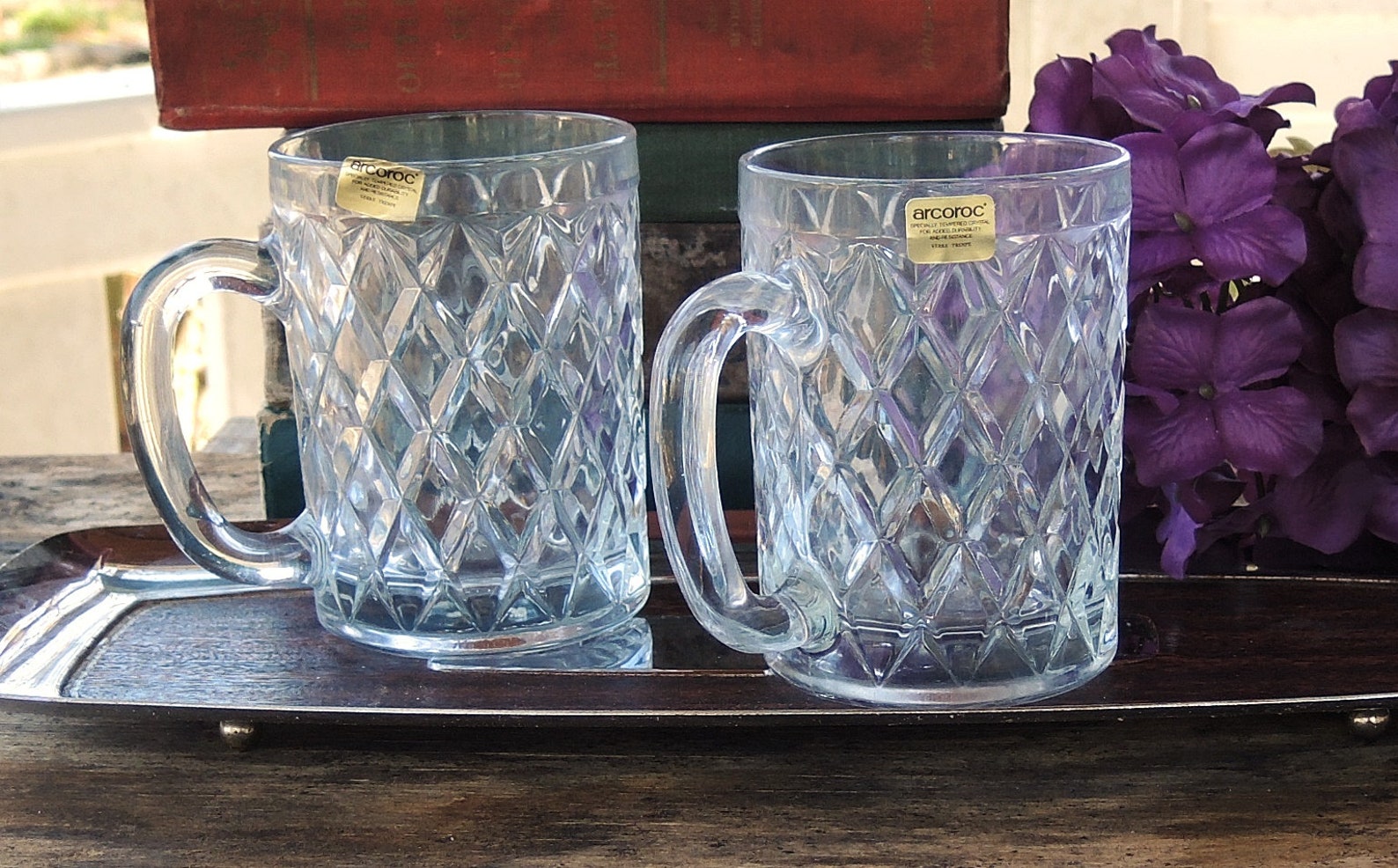 Set of 2 Arcoroc Specially Tempered Crystal Glass Mugs Cups Etsy
