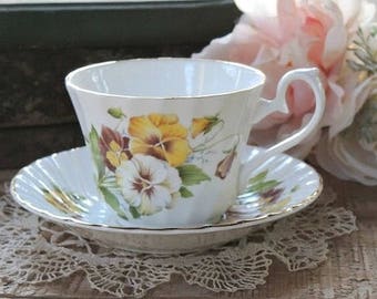 Royal Sutherland China Pansies Tea Cup and Saucer Set, English Bone China, Replacement China