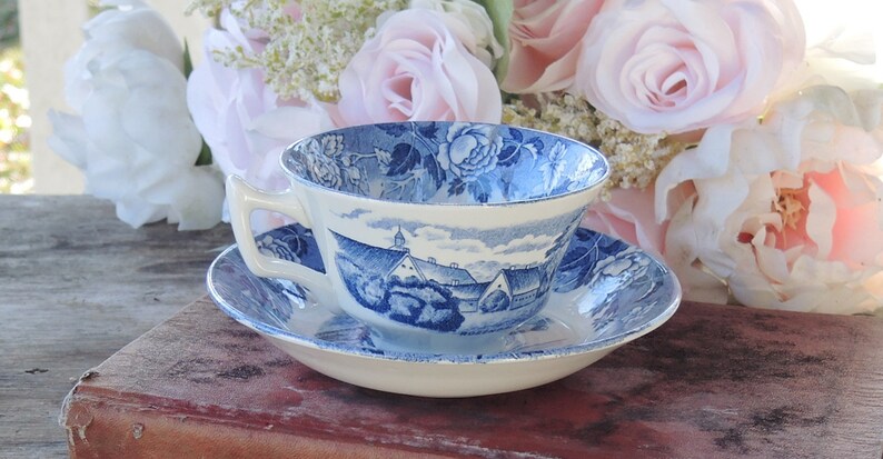 Skane Porcelain Blue and White Teacup Set Made in Sweden image 2