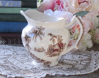 Johnson Brothers The Old Mill Brown Multi Color Transferware 16 Oz Pitcher English Ironstone China