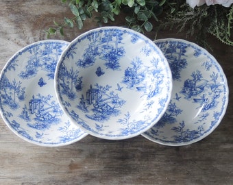 Churchill Finlandia Blue and White Cereal Bowls Set of 3 Blue Transferware Microwave/Dishwasher Safe