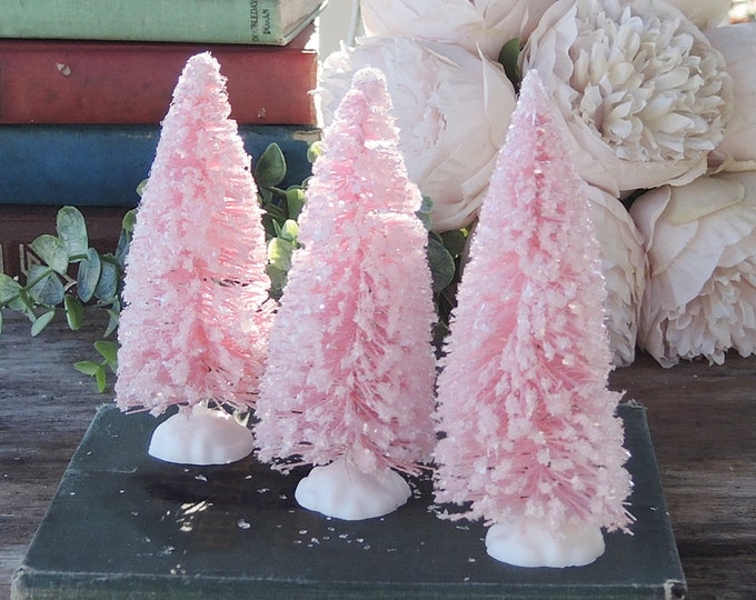 Shabby Pink Christmas Bottlebrush Tree, Pink Victorian Christmas