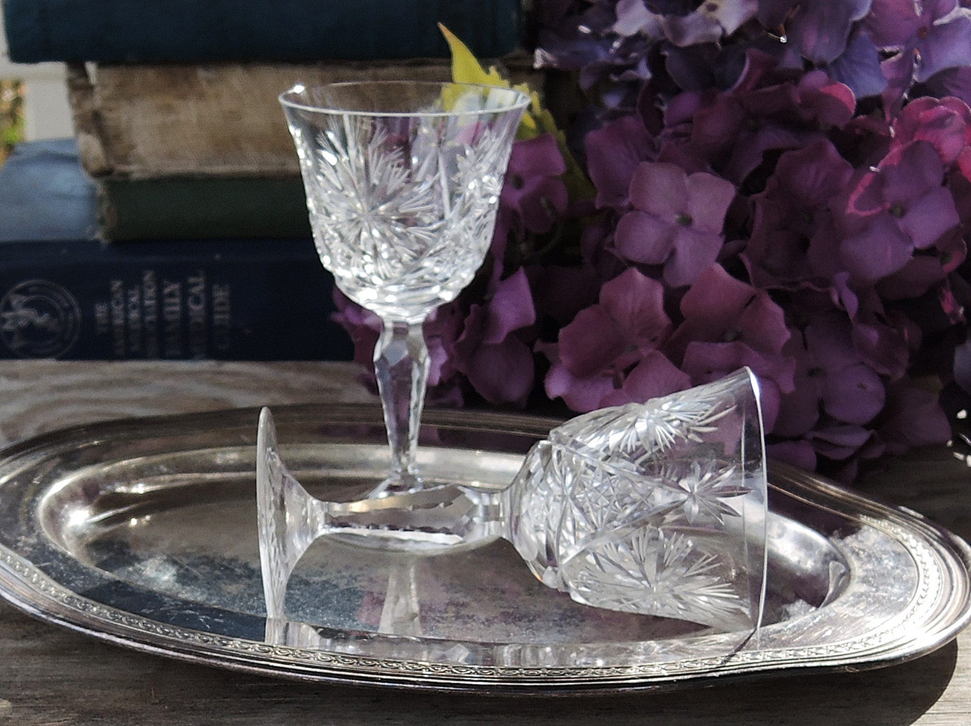 Vintage Cut Crystal Cordial Glasses Set of 2 Hobstar and Etsy