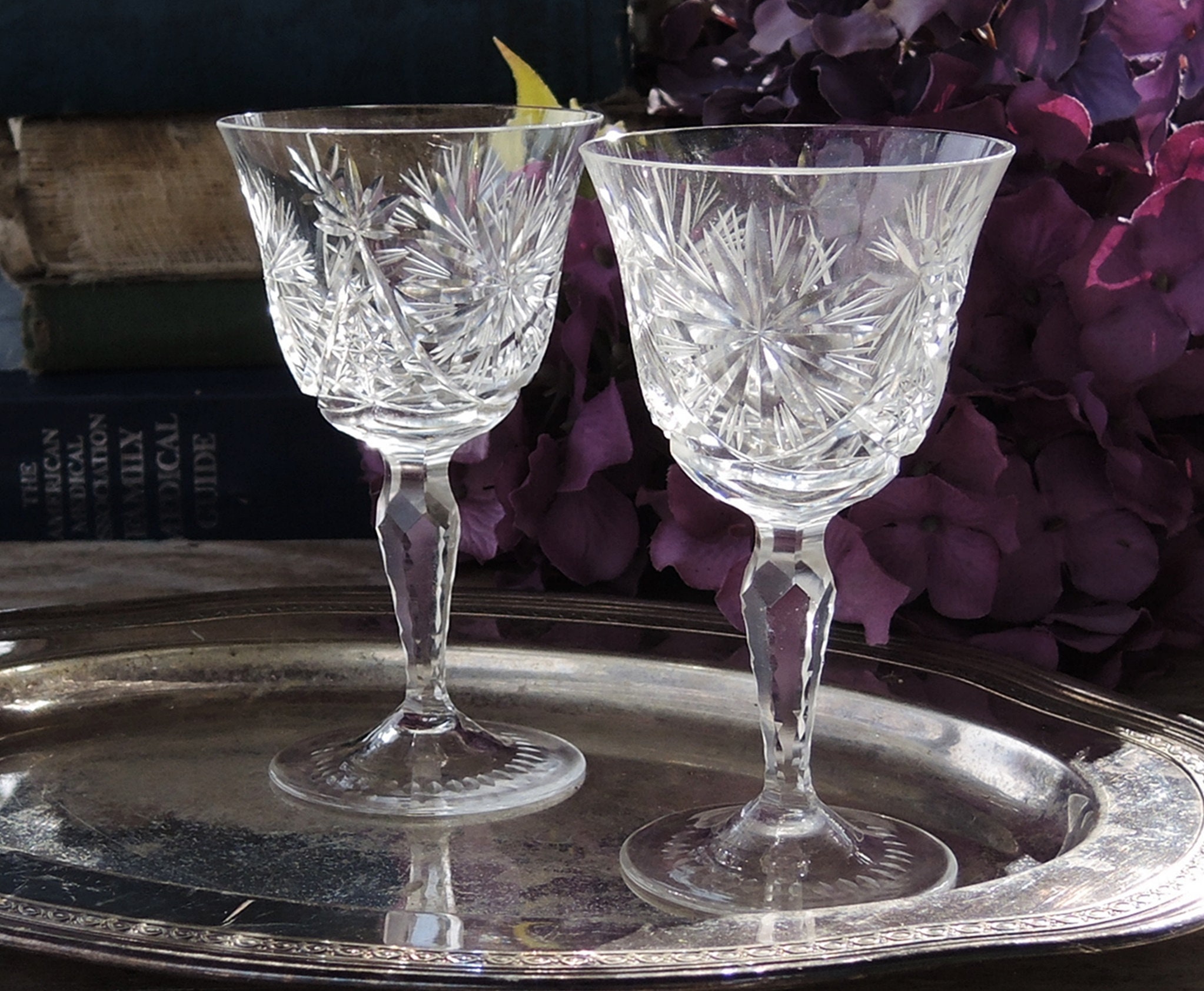 Vintage Cut Crystal Cordial Glasses Set of 2 Hobstar and Etsy