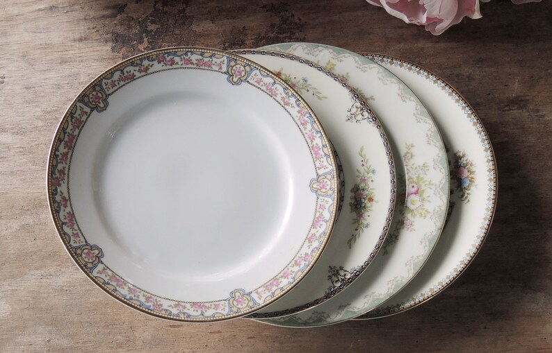 Vintage Mismatched Noritake Salad Plates Set of 4, Lunch Plates for Weddings, Replacement China, Bridal Tea Party, Bridesmaid Gift afbeelding 2