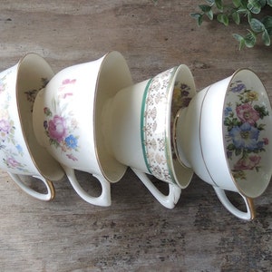 Mismatched Cottage Style Teacups Set of 4 Mix and Match English Cottage Style, Soy Candle Cups, Bridesmaid Gifts image 4