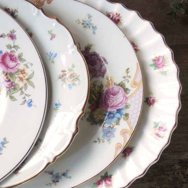 Mismatched Pink Floral Salad Plates Set of 4 English Cottage Style Bright Floral Plates Mix and Match China Bridesmaid Luncheon