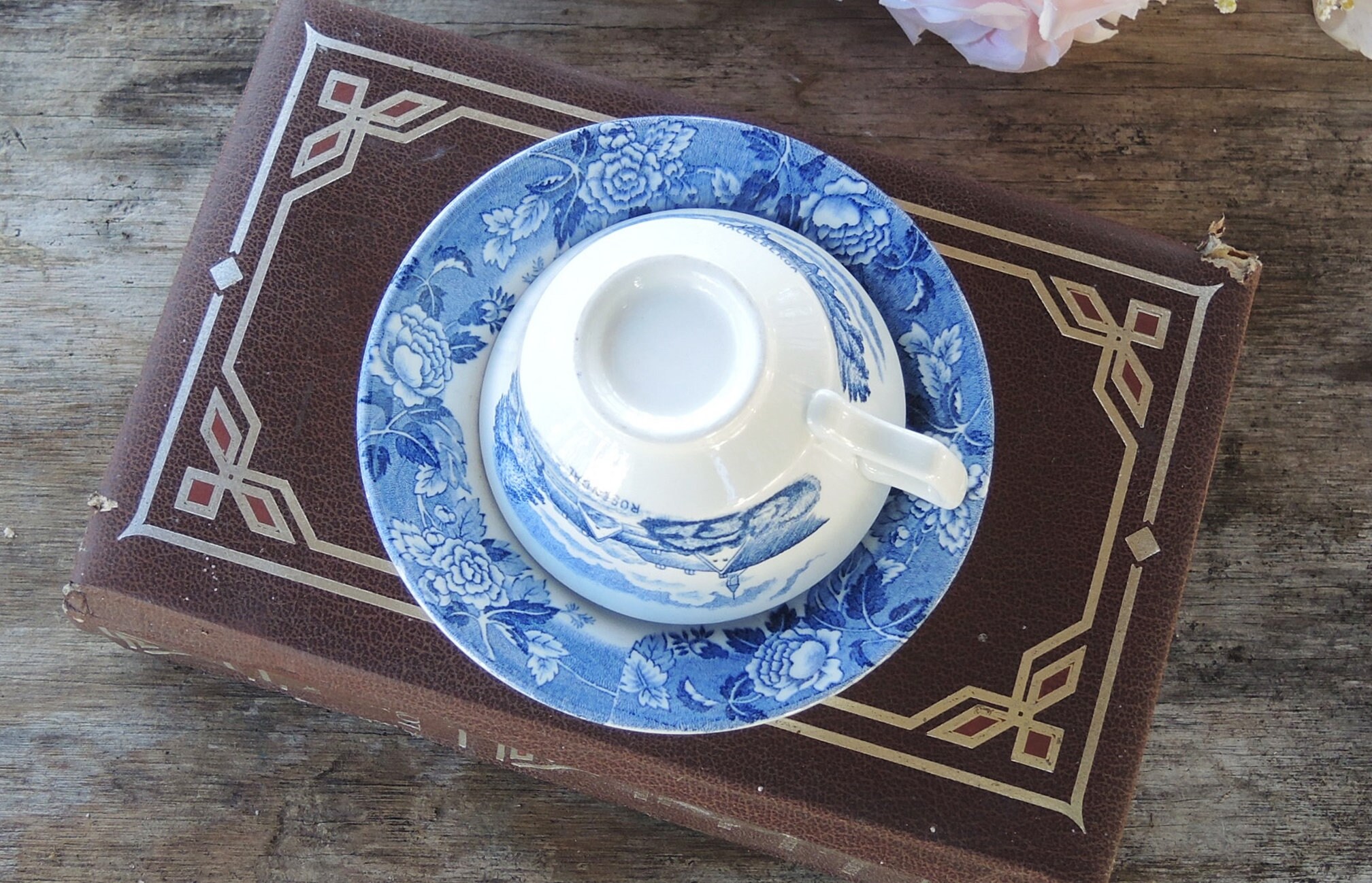 中国　藍釉吹墨　煎茶碗　四客　時代箱付　M　R4521 中国 藍釉吹墨 煎茶碗 四客 時代箱付 M R4521
