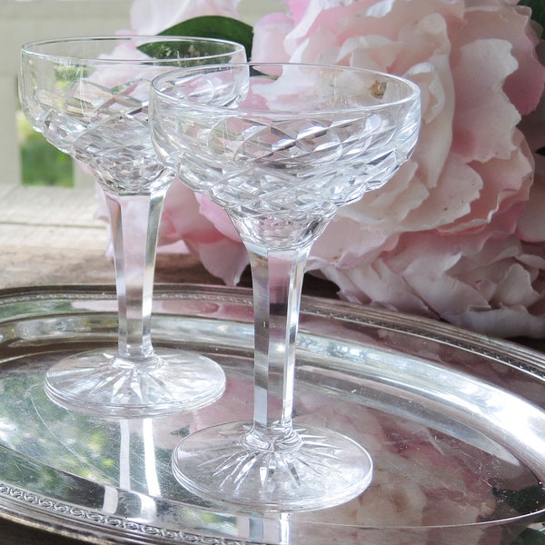 Bevel Cut Crystal Cocktail Glasses Set of 2 Holds 2 Oz. Cordial Crystal Glasses Bar Cart Glasses Bride and Groom Crystal Glasses