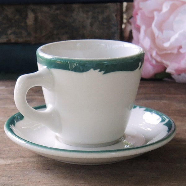 Syracuse Wintergreen Pattern Green and White Cup and Saucer Set Tea Cup Set Coffee Cup Set Restaurant Ware Diner China