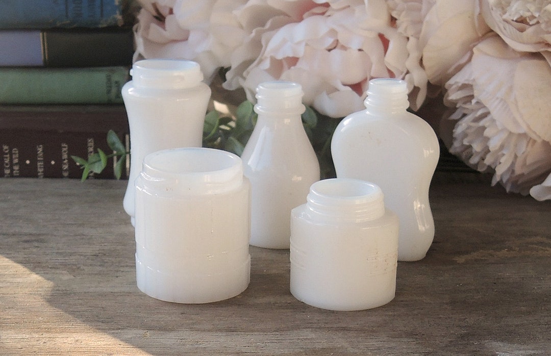 Mismatched White Milk Glass Jars Set of 5, Beach Cottage Wedding Craft