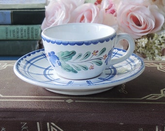 Herend Village Pottery Small Teacup and Saucer Set Hand Painted Made in Hungary Microwave and Dishwasher Safe Oven to Table Ca. 1980's