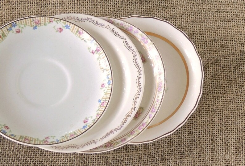 Vintage Mismatched China Saucers for Weddings Set of 4 Replacement China Bridal Luncheons Tea Party Hostess Gift Bridesmaid Gift,