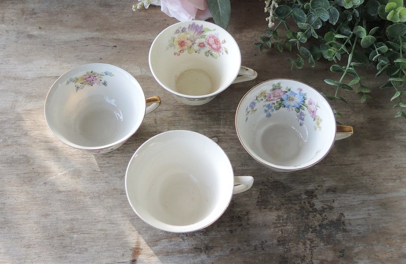 Mismatched Cottage Style Teacups Set of 4 Mix and Match English Cottage Style, Soy Candle Cups, Bridesmaid Gifts image 7