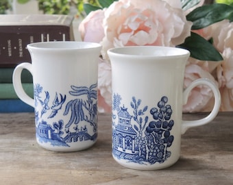 Churchill Blue Willow Coffee Mugs Set de 2 tazas de café, País francés, Tea Party