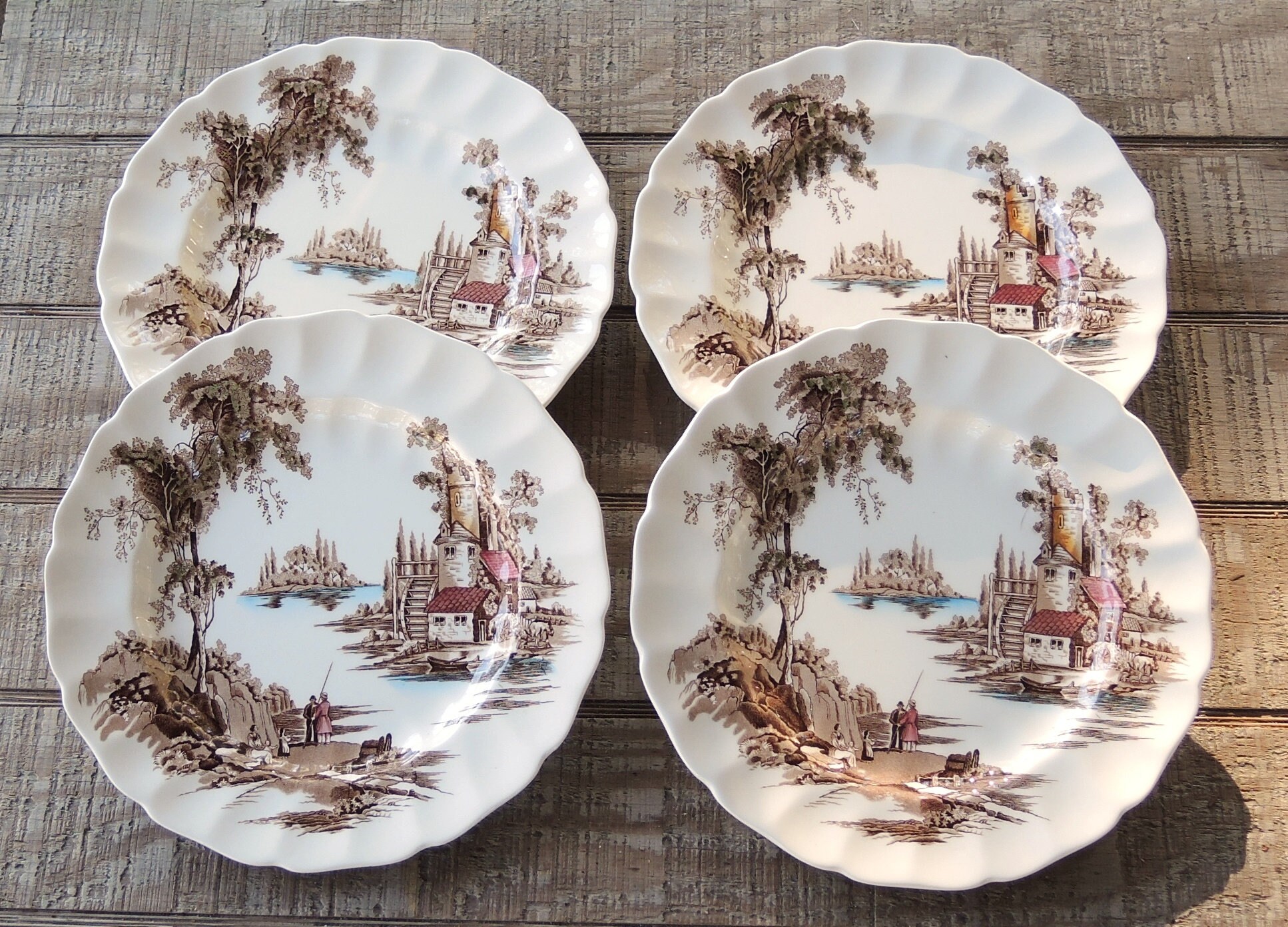 Johnson Brothers The Old Mill Dinner Plates Set of 4 Brown Etsy
