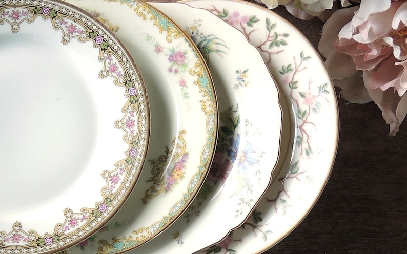 Mismatched Vintage Bread and Butter Plates Set of 4 Dessert Plates Bridesmaid Luncheon Tea Party Plates