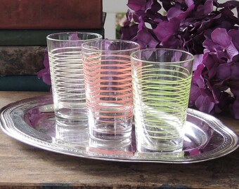 Mismatched Striped Juice Glasses Set of 3 Retro Glassware Home and Living Mid Century Modern
