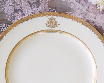 Mintons Cream and Gold Gilt Monogrammed M Lunch Plate Made for R Briggs Boston MA. Ca 1902 - 1912 Numbered G 4292 A