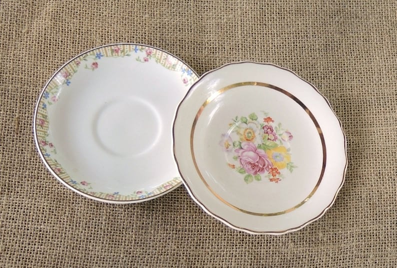 Vintage Mismatched China Saucers for Weddings Set of 4 Replacement China Bridal Luncheons Tea Party Hostess Gift Bridesmaid Gift,