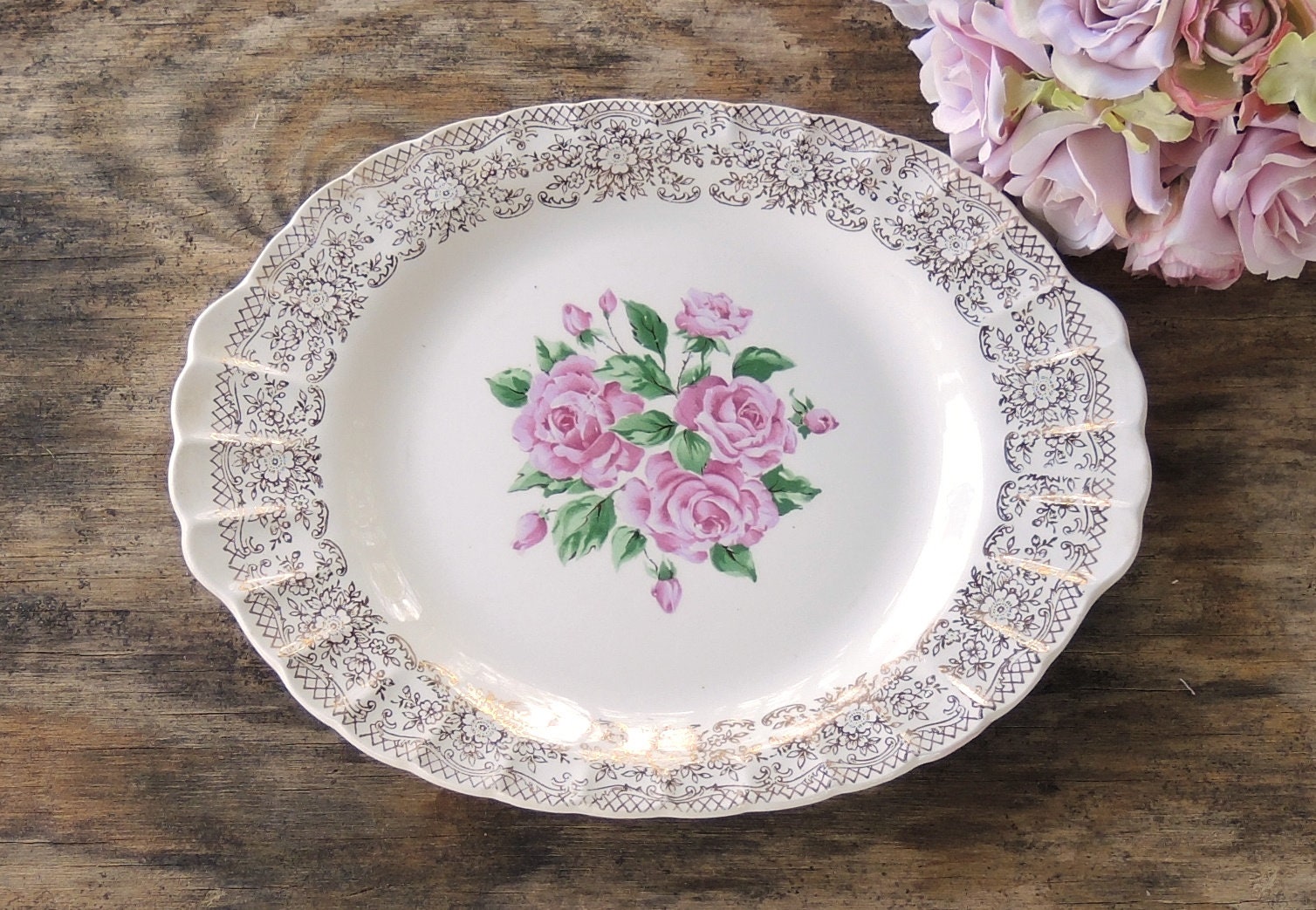Vintage Sebring China Bouquet Oval Handled Platter Cottage Etsy