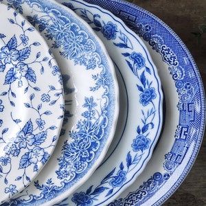 Mismatched Blue and White China Salad Plates Set of 4 Blue Transferware China Plates Bridal Luncheon