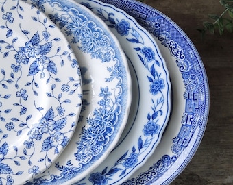 Mismatched Blue and White China Salad Plates Set of 4 Blue Transferware China Plates Bridal Luncheon