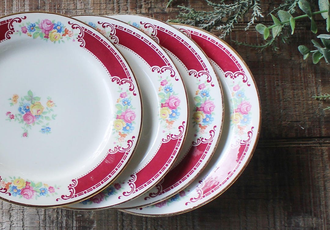 Homer Laughlin Majestic Bread Plates Set of 4 Dessert Plates Red Band ...