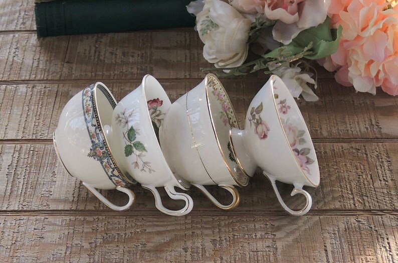Mismatched Cottage Style Tea Cups Set of 4 Shabby Chic Tea - Etsy