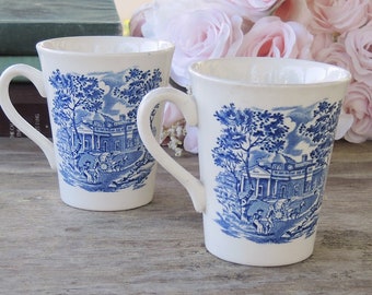 Staffordshire Liberty Blue Mugs Set of 2 China Blue Transferware Made in England Dishwasher Safe