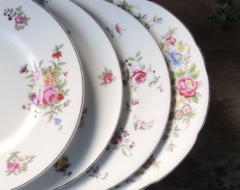 Mismatched Pink Floral Salad Plates Set of 4 English Cottage Style Bright Floral Plates Mix and Match China Bridesmaid Luncheon