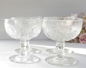 Iris and Herringbone Footed Sherbet Glasses Set of 4, Depression Glass, Jeanette Glass Home Decor, Ice Cream Glasses