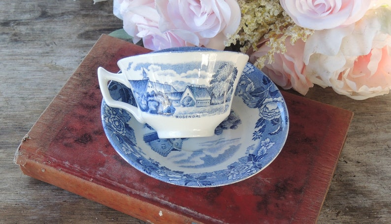 Skane Porcelain Blue and White Teacup Set Made in Sweden image 4