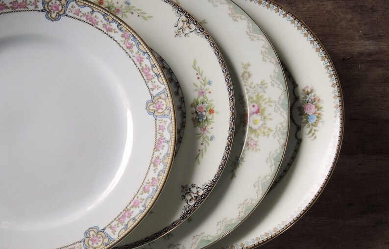 Vintage Inigualado Noritake Ensalada Placas Set de 4, Platos de Almuerzo para Bodas, Reemplazo de China, Fiesta de té nupcial, Regalo de dama de honor imagen 1