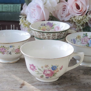 Mismatched Cottage Style Teacups Set of 4 Mix and Match English Cottage Style, Soy Candle Cups, Bridesmaid Gifts image 3