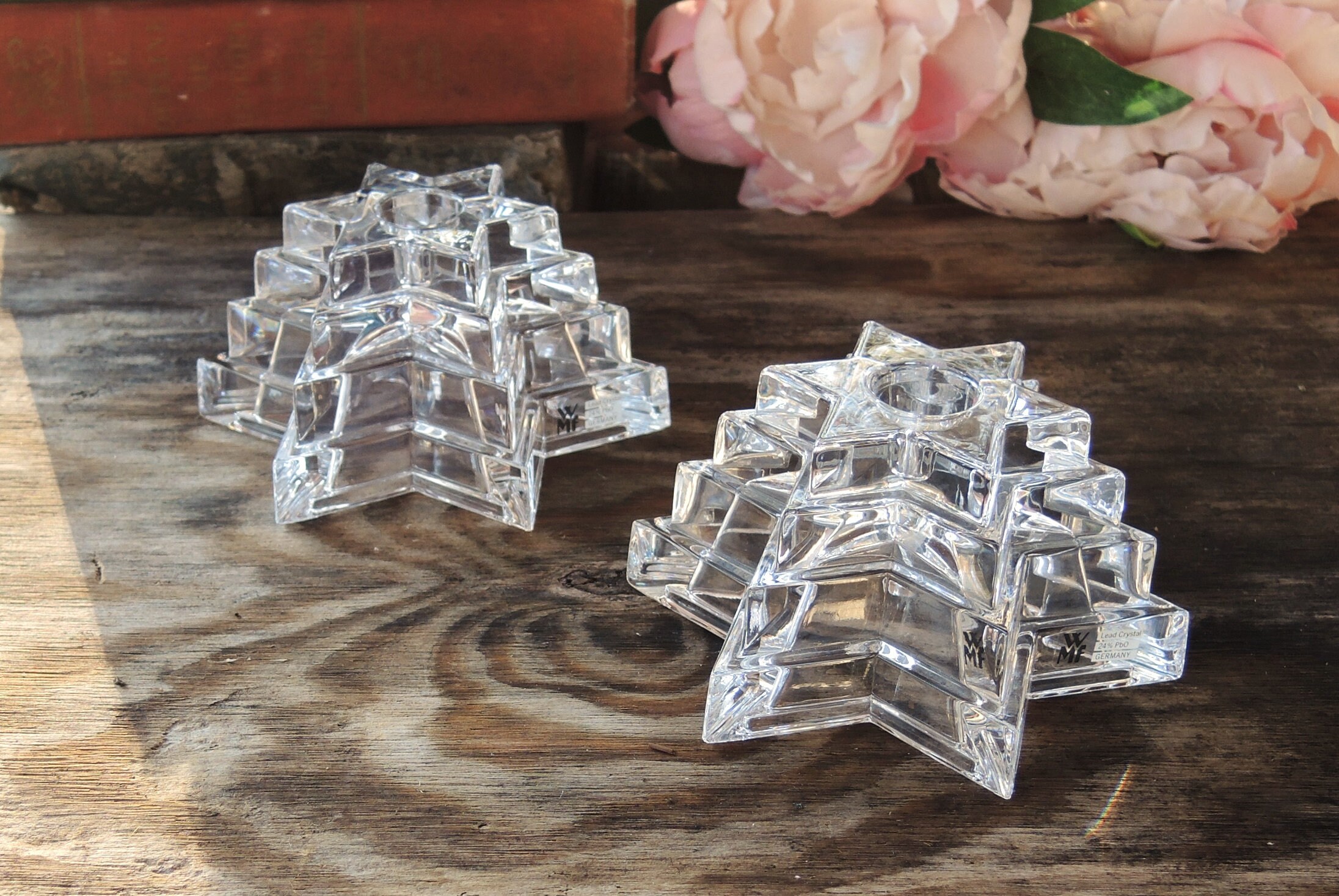 WMF Crystal Clear Starlight Candle Holders Vintage Star