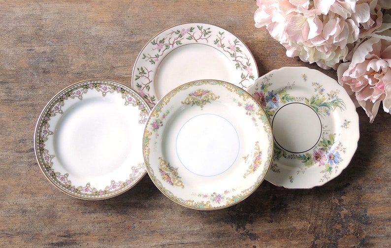 Mismatched Vintage Bread and Butter Plates Set of 4 Dessert Plates Bridesmaid Luncheon Tea Party Plates
