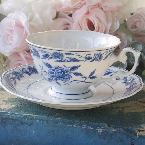 Symco Blue Chatham Teacup Set Blue White Tea Cup Set Blue Floral Footed Teacup Set Made in Japan
