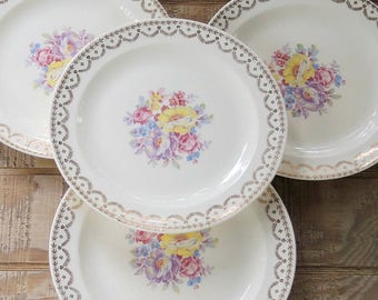 Mid Century Wedding Dinner Plates, Set of 4, Tea Party, Cottage Style, Bridal, Bachelorette Gifts, Housewarming Gift Inspired