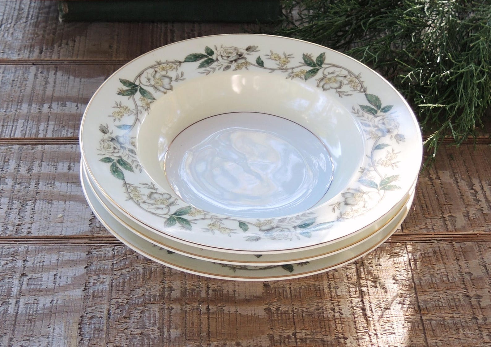 Noritake Rimmed Soup Bowls Set of 3 Cottage Style White Roses Etsy