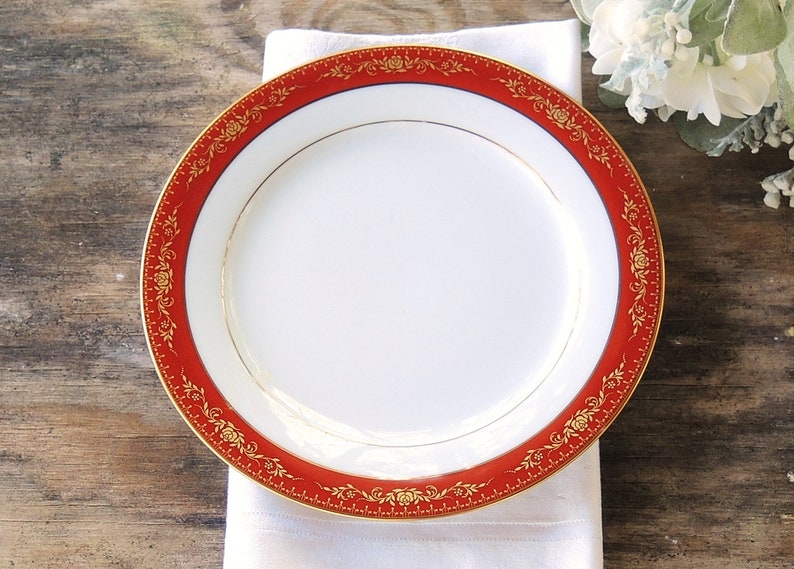 Noritake Goldhill Salad Plate Rusty Red and Gold Floral Pattern 6613 Wedding China Cake Plates Holiday Table Settings Ca 1965 1977 image 3