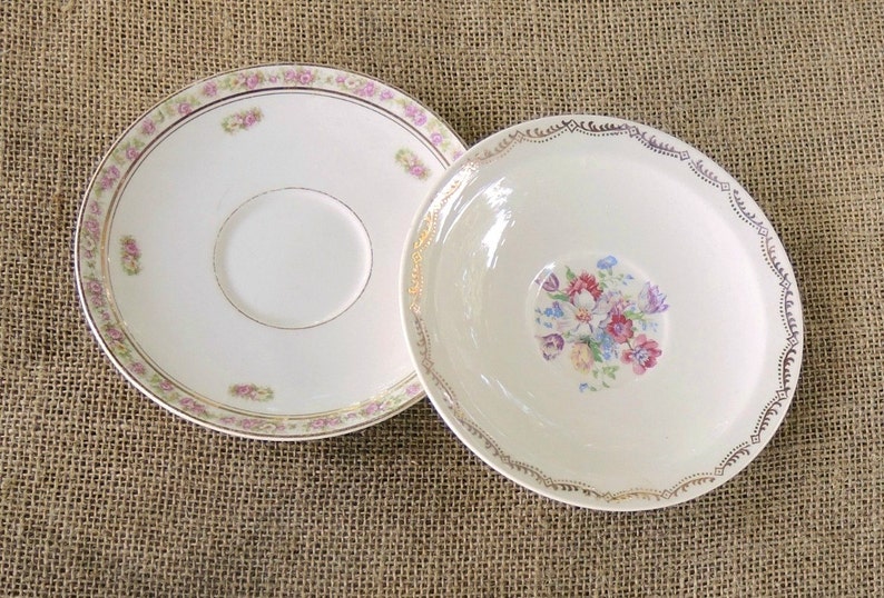 Vintage Mismatched China Saucers for Weddings Set of 4 Replacement China Bridal Luncheons Tea Party Hostess Gift Bridesmaid Gift,
