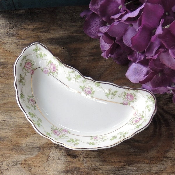 Warwick China Bone Dish Pink Floral Crescent Dish Listing is for One Dish Only Tea Party Wedding Cottage Style