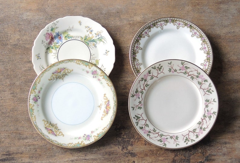 Mismatched Vintage Bread and Butter Plates Set of 4 Dessert Plates Bridesmaid Luncheon Tea Party Plates