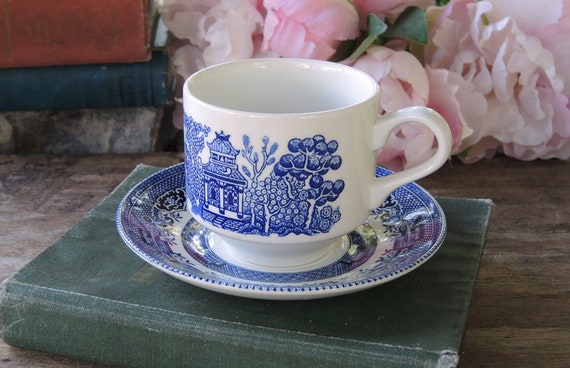 Vintage Blue Willow Ware Tea Cup Set Churchill Coffee Cup Set French Country Tea Party Flat Bottom Cup Microwave Dishwasher Safe Etsy Canada