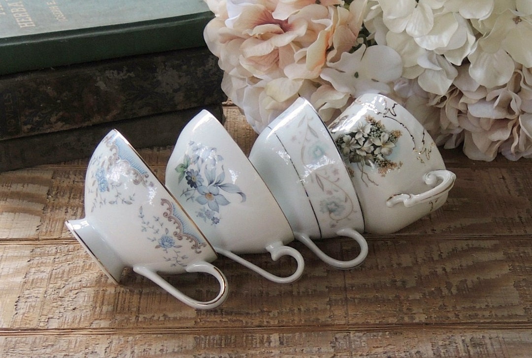 Mismatched Cottage Style Tea Cups Set of 4 Shabby Chic Tea - Etsy
