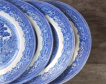 Johnson Brothers Willow Blue and White Bread Plates Set of 4 Dessert Plates Blue Transferware English China Microwave/Dishwasher Safe