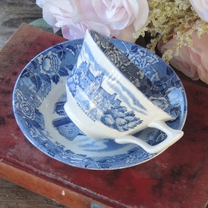 Skane Porcelain Blue and White Teacup Set Made in Sweden image 3