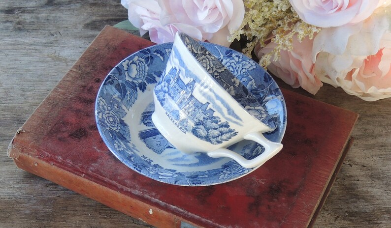 Skane Porcelain Blue and White Teacup Set Made in Sweden image 3